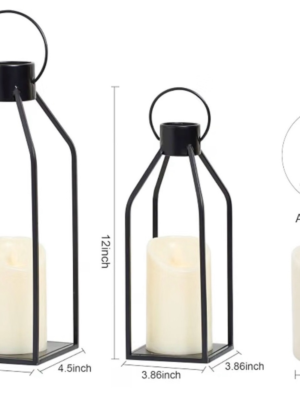 Black Metal Lantern Candle Holders - Set of 2 - Picture 3 of 4